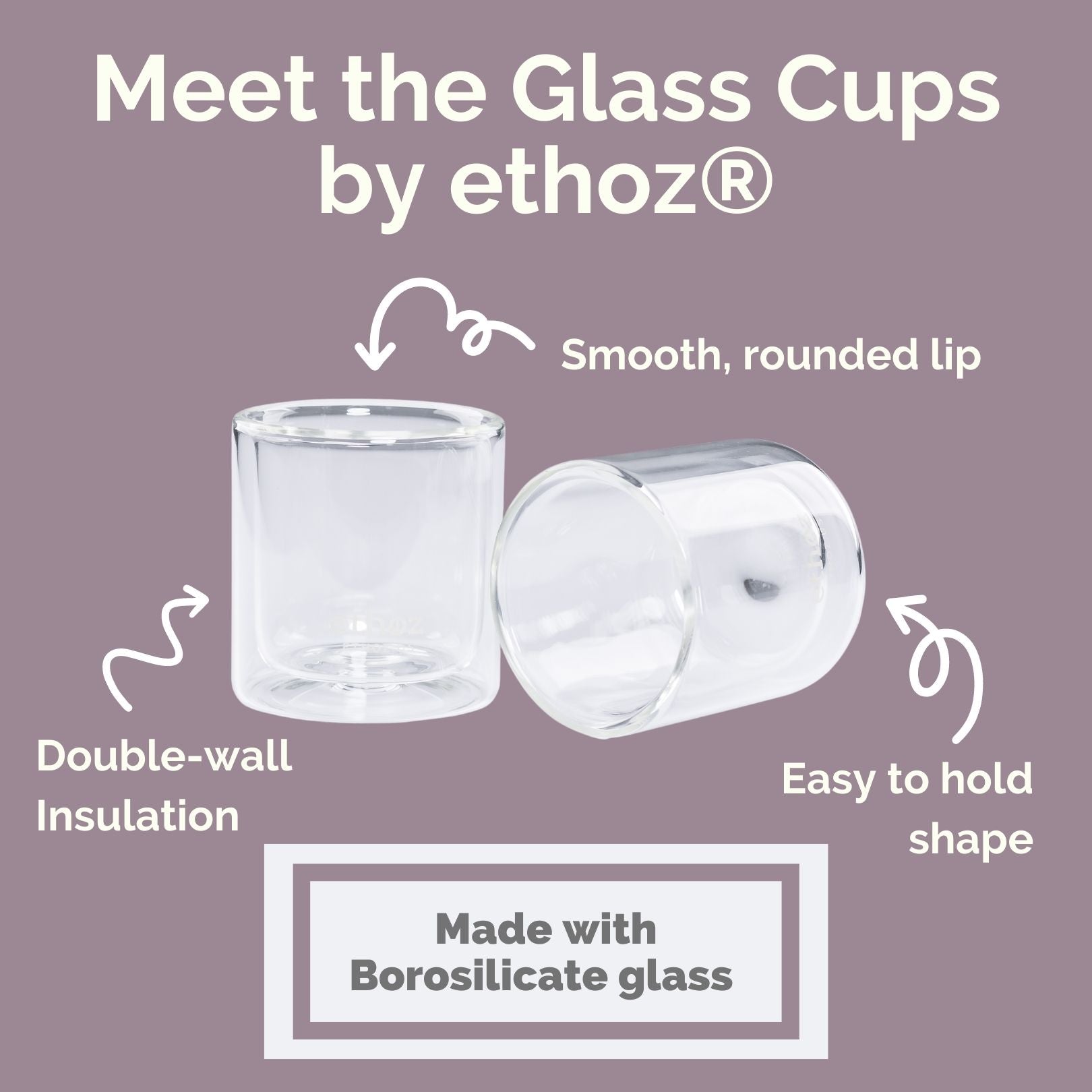 ethoz® Double Wall 8oz (237ml) Glass Cups - Set of 2