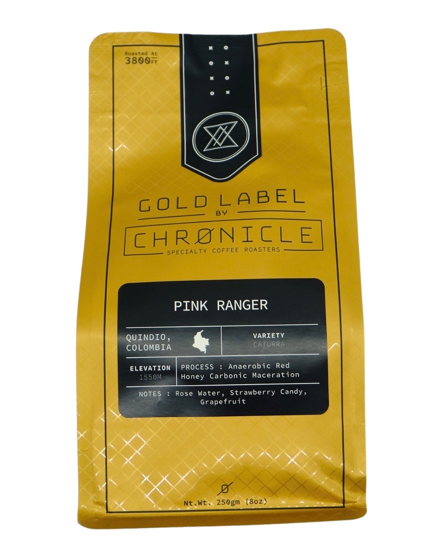 Gold Label Chronicle coffee package on a white background