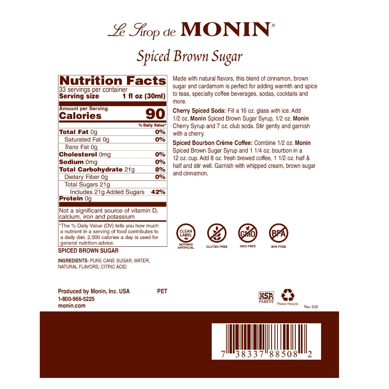 Monin Spiced Brown Sugar Syrup