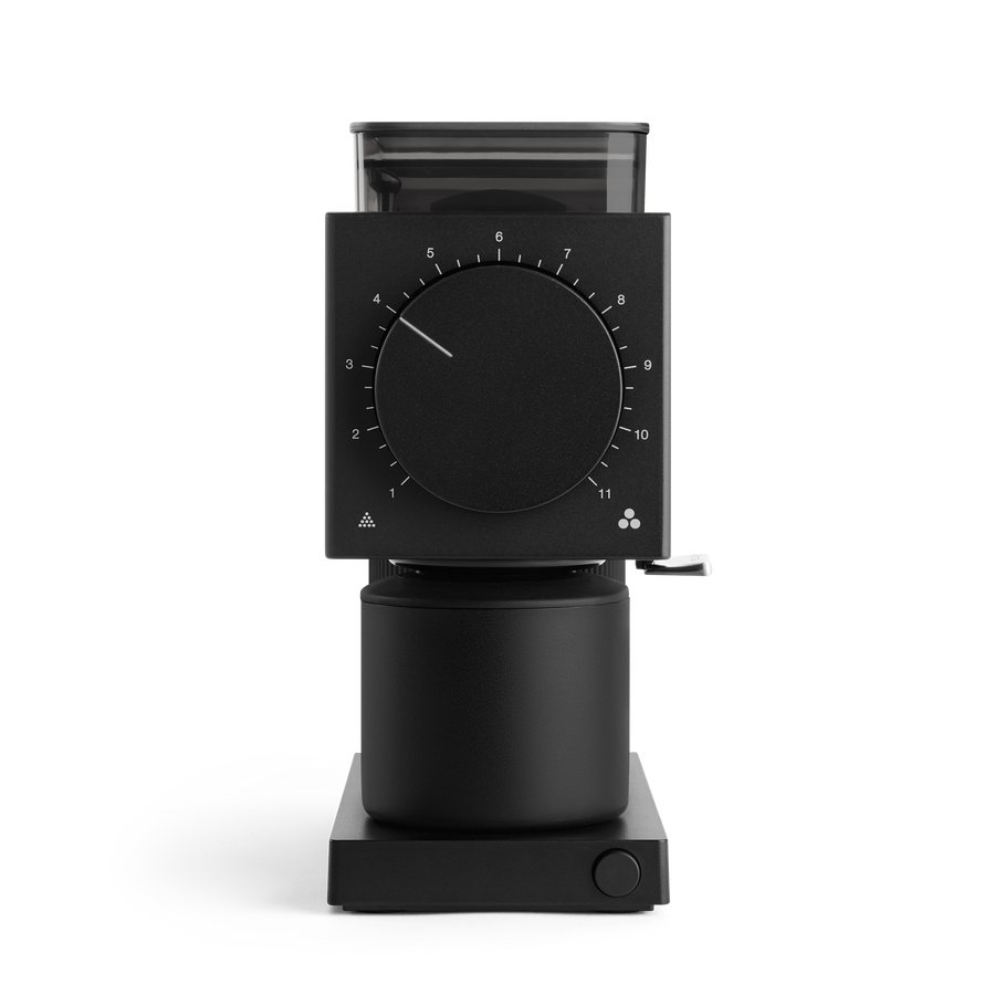 Fellow Ode coffee grinder in black front view