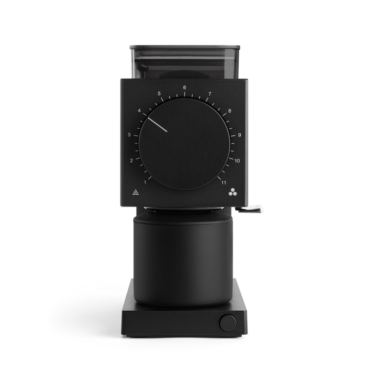 Fellow Ode coffee grinder in black front view