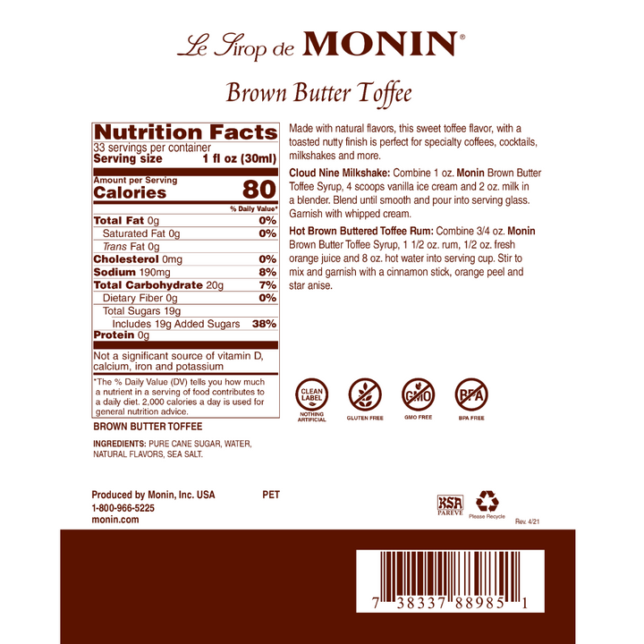 Monin Brown Butter Toffee Syrup