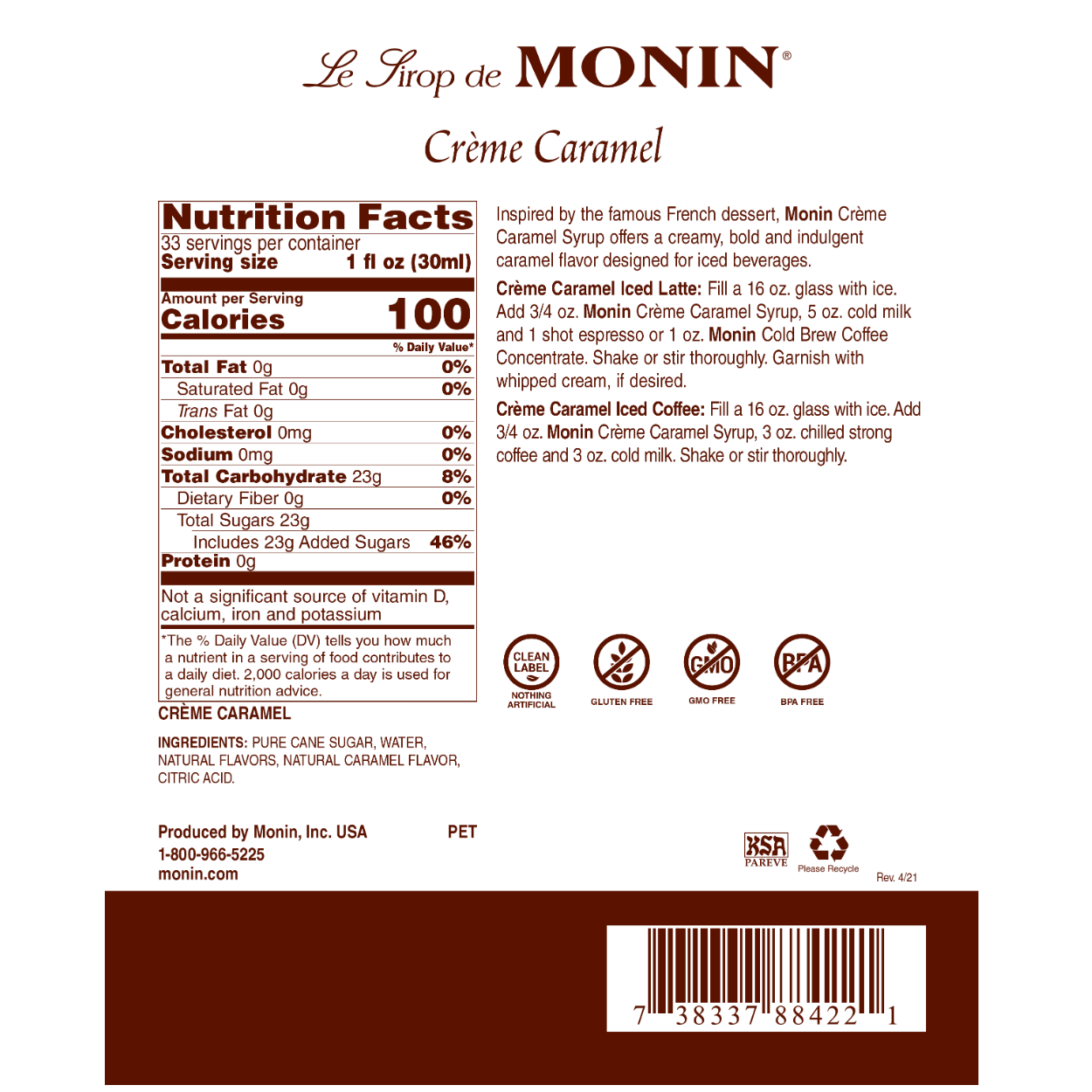 Monin Crème Caramel Syrup