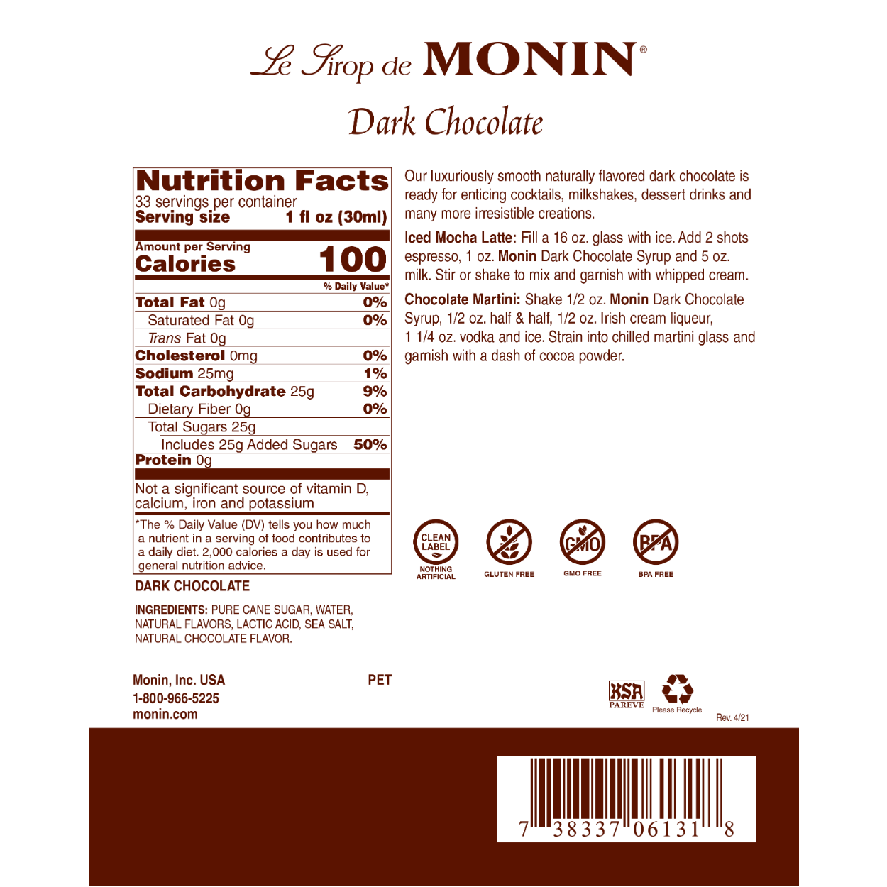 Monin Dark Chocolate Syrup