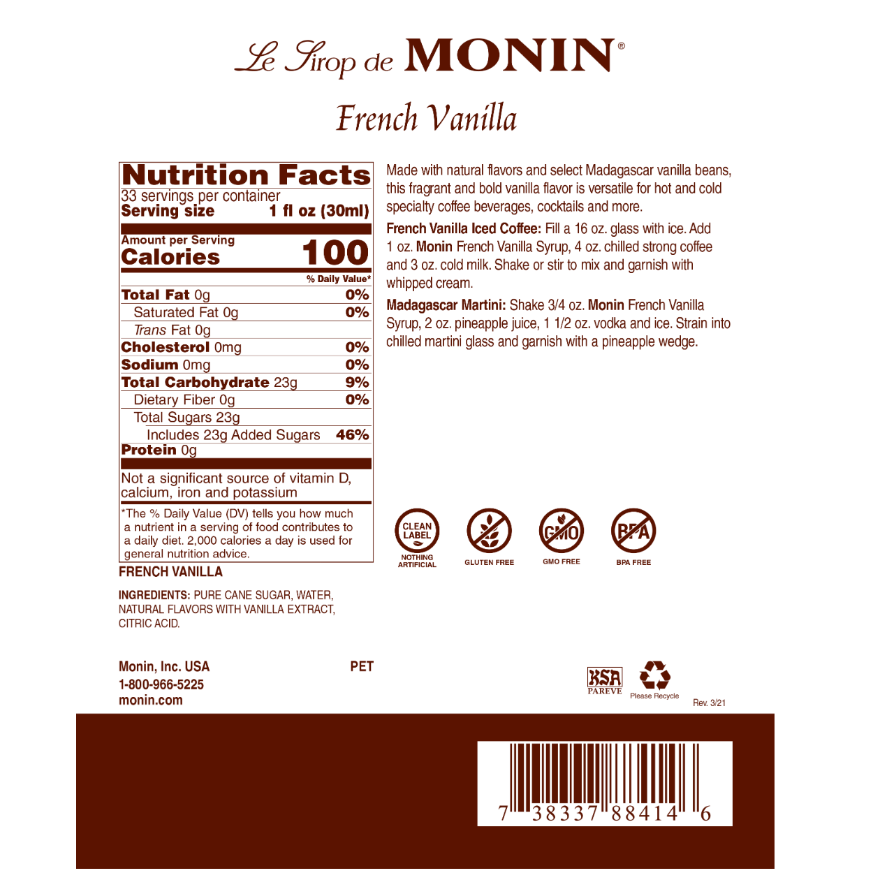 Monin French Vanilla Syrup