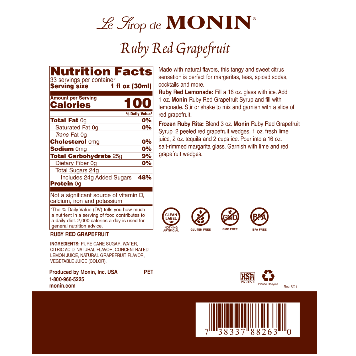 Monin Ruby Red Grapefruit Syrup