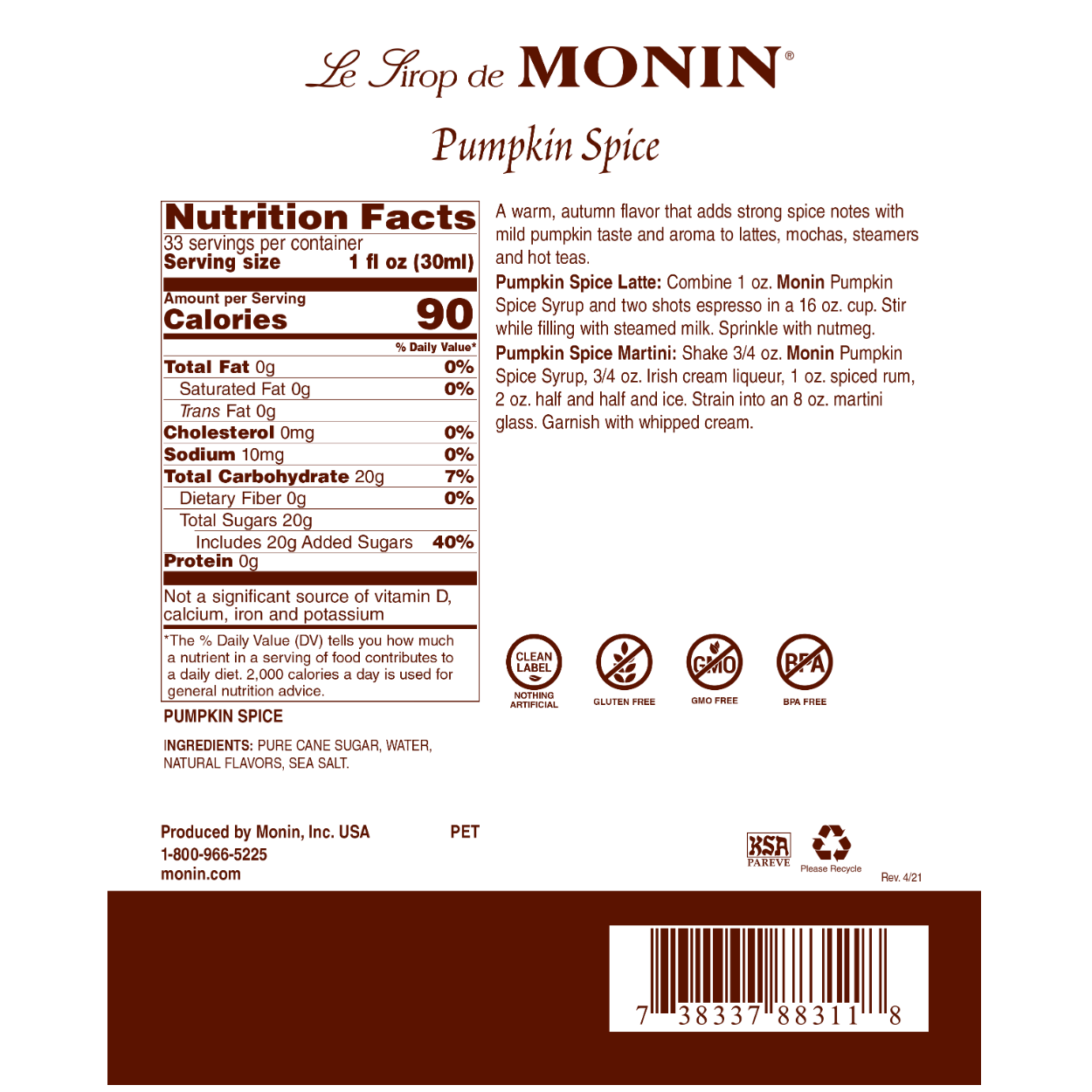 Monin Pumpkin Spice Syrup