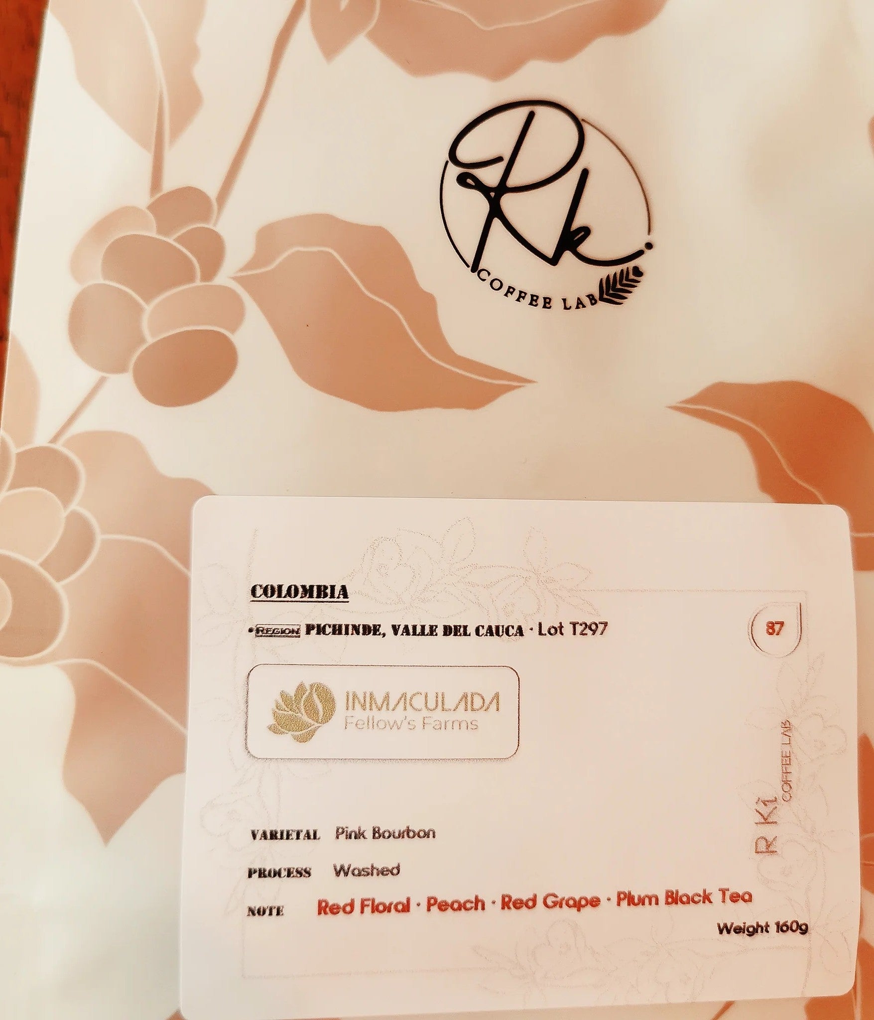 R Ki Coffee Lab - Colombia - Inmaculada Fellows Farms Pink Bourbon Washed Lot T297 Coffee Beans