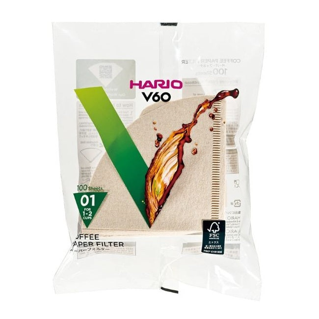 Hario V60-01 Paper Filters Unbleached - 100pk