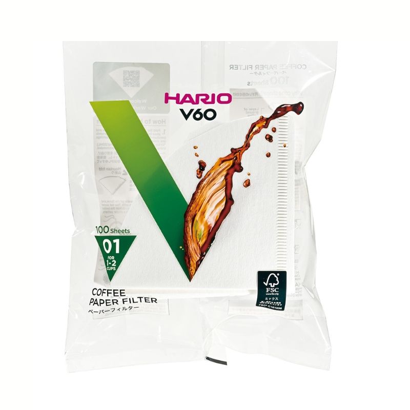 Hario V60-01 Paper Filters Bleached - 100pk