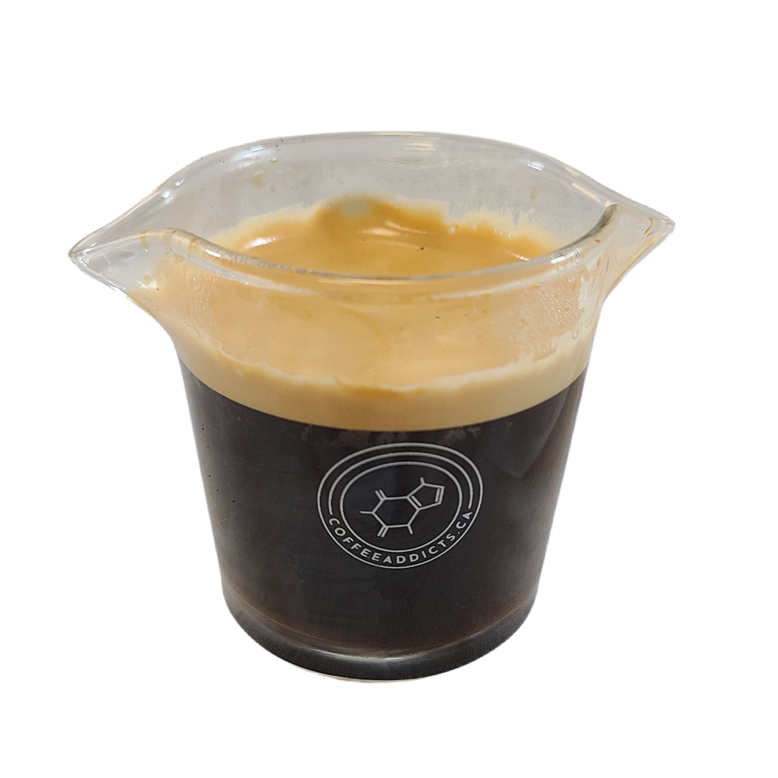 coffee addicts spouted shot glass logo