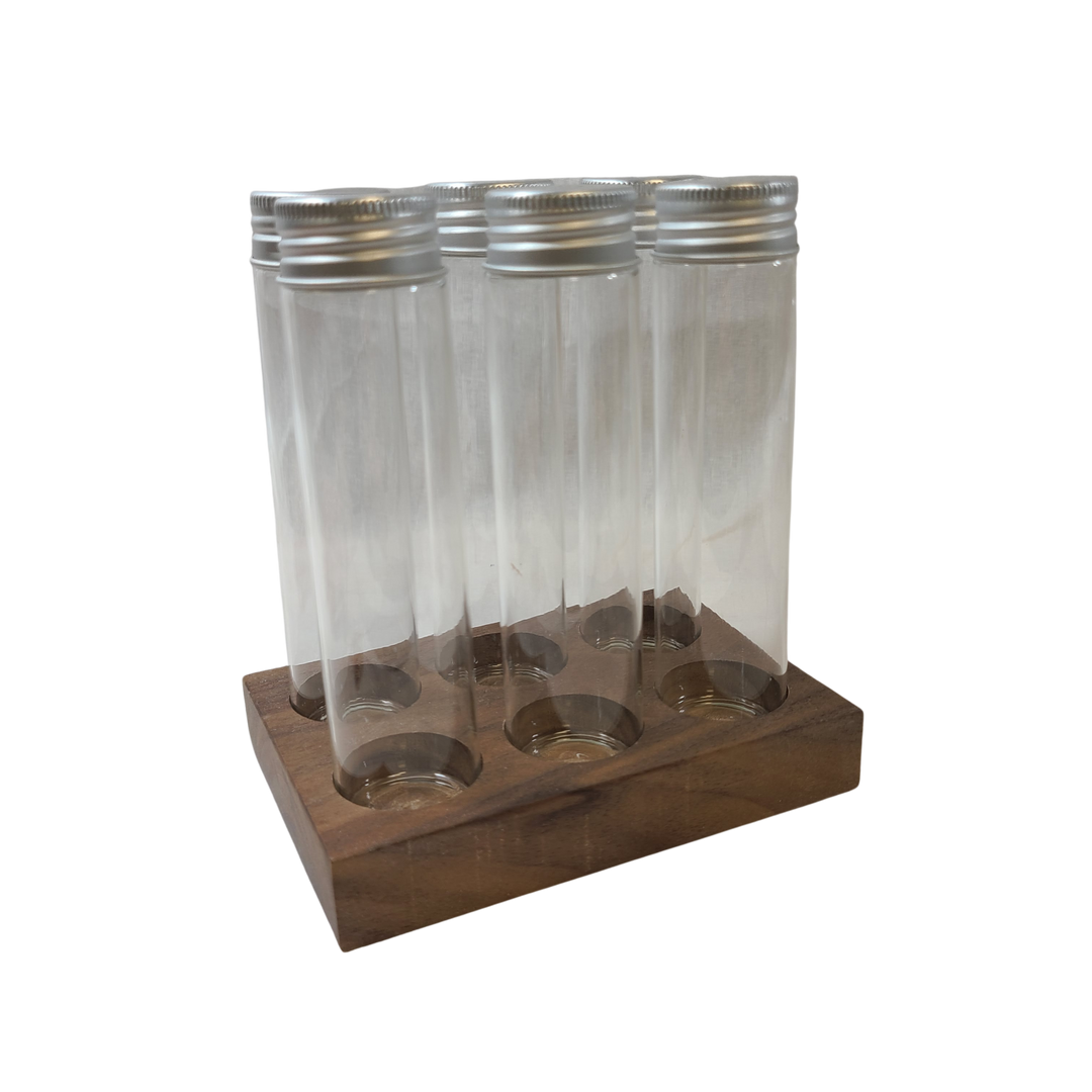 Coffee Sensor Bean Cellar With Walnut Stand And Glass Tubes With One Way Valve Caps