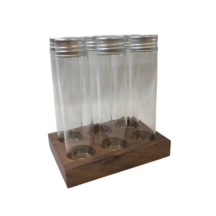 Coffee Sensor Bean Cellar With Walnut Stand And Glass Tubes With One Way Valve Caps