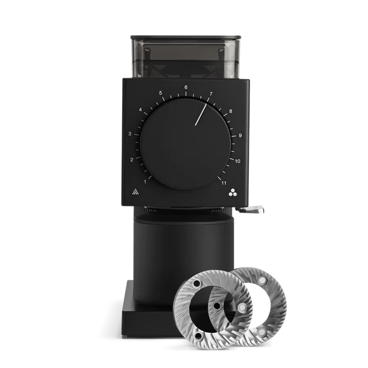 Fellow Ode Gen 2 in black front view with burrs