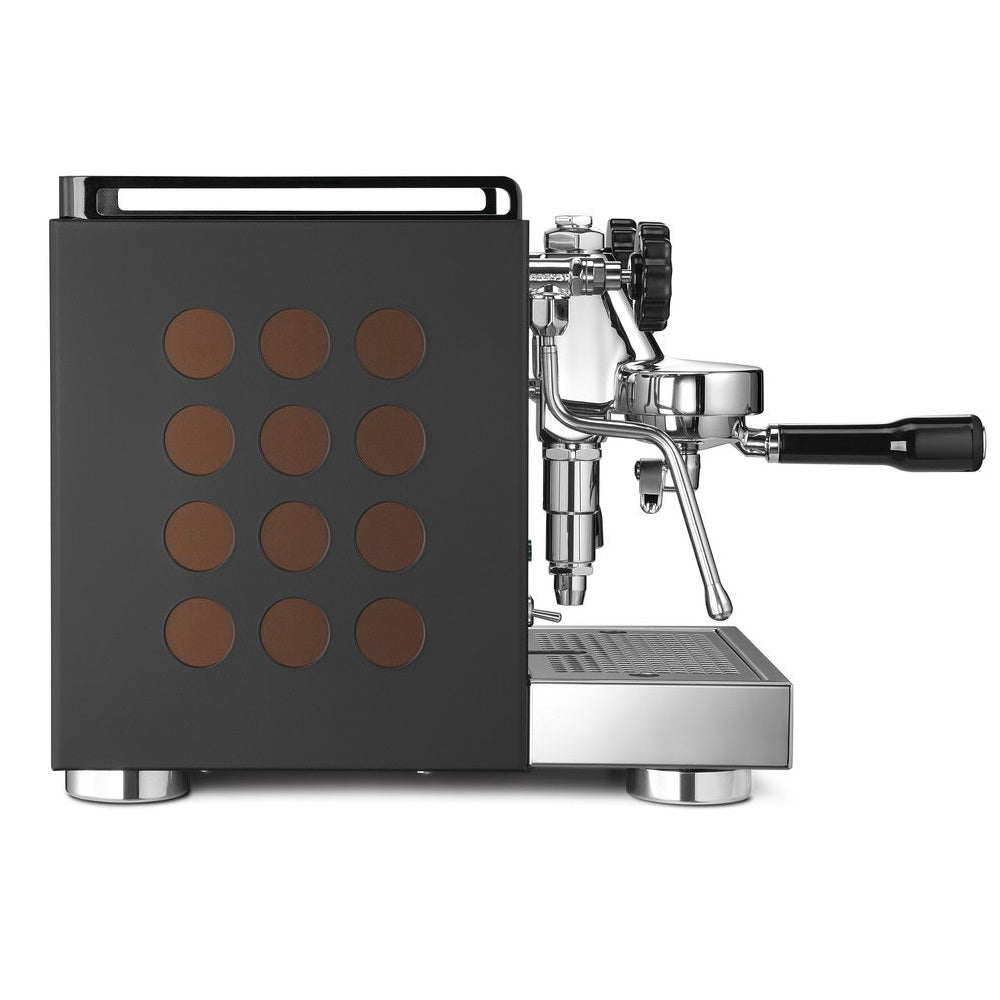 Rocket Appartamento Black (Serie Nera) Espresso Machine with copper insert side view
