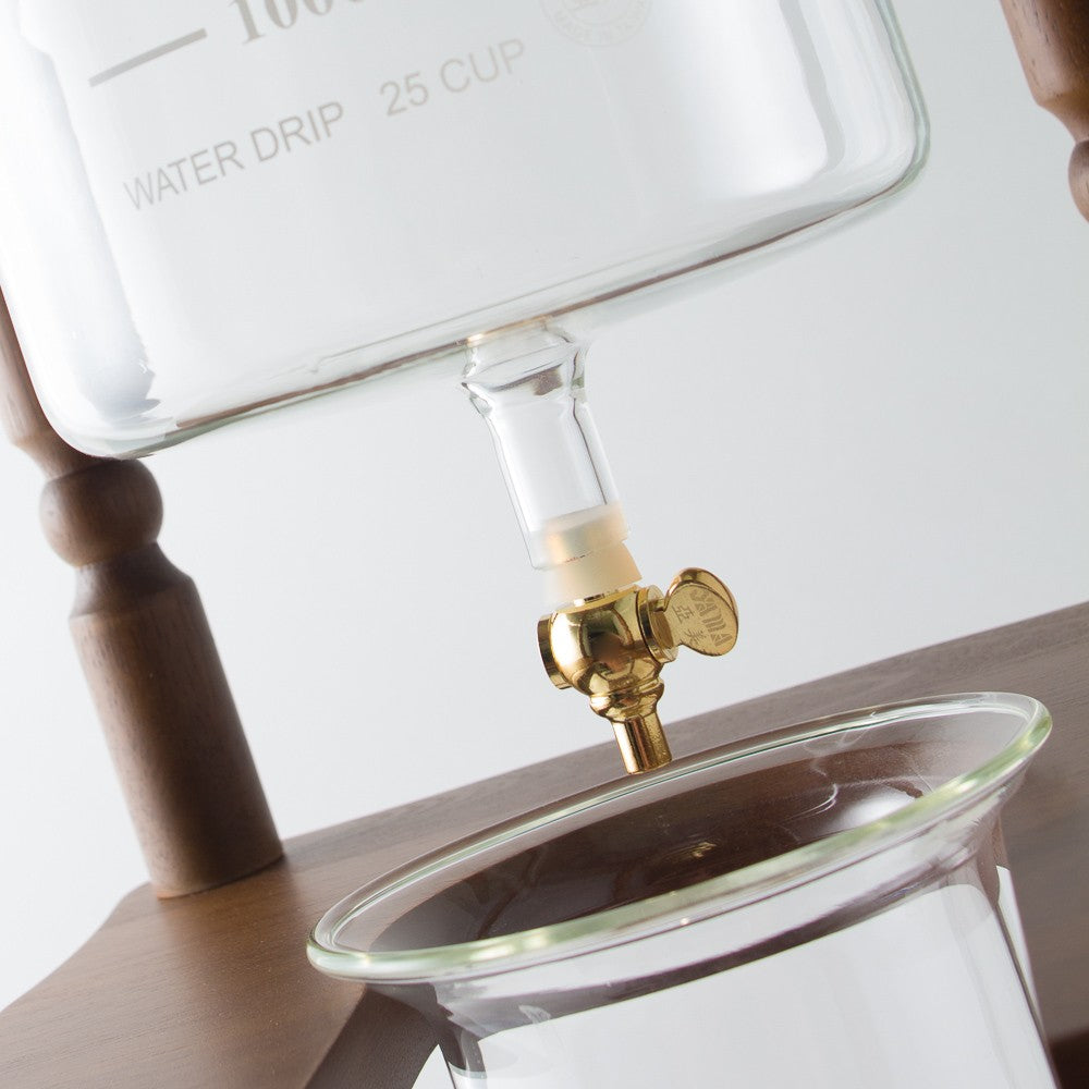 Yama Glass 25 Cup Cold Drip Maker Curved Brown Wood Frame (Special Order) - Coffee Addicts Canada