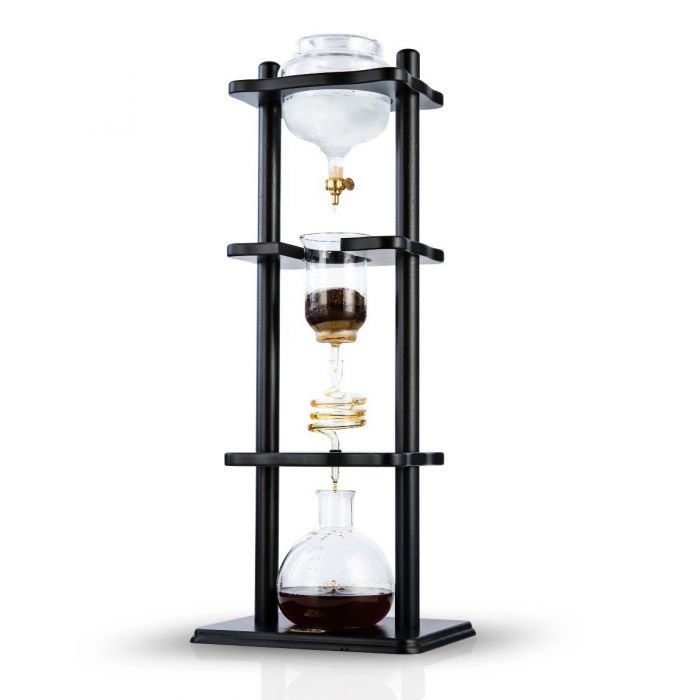 Yama Glass 6-8 Cup Cold Drip Maker Straight Black Wood Frame
