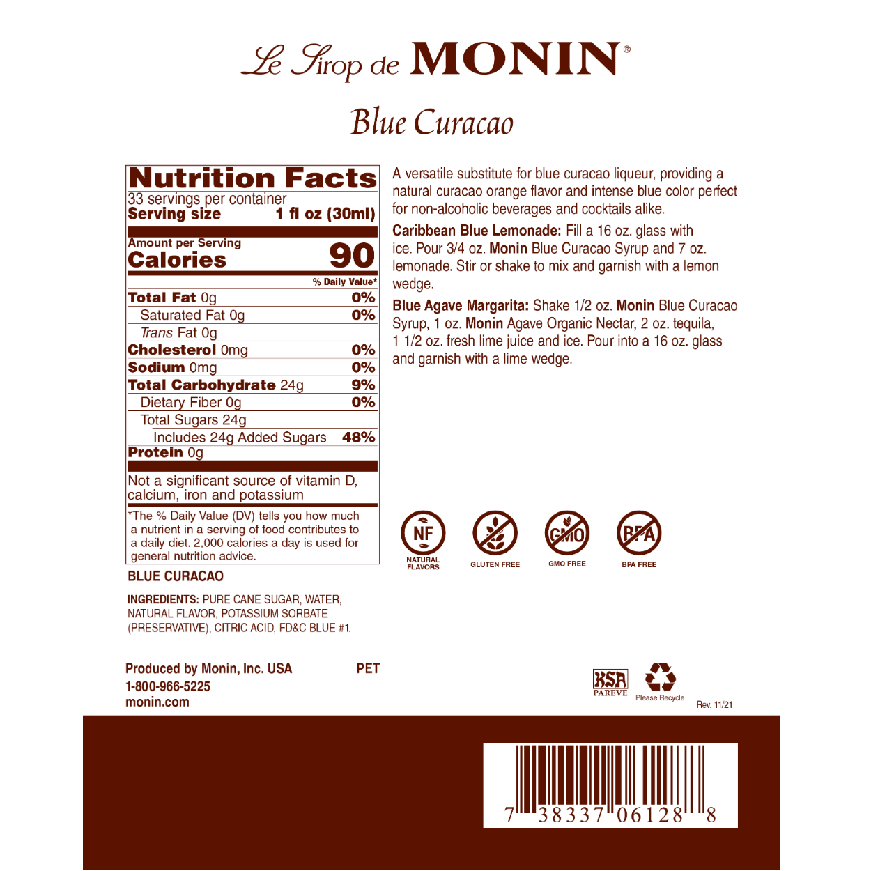 Monin Blue Curacao Syrup