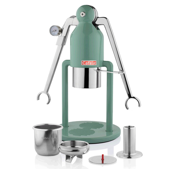 Cafelat Robot barista Manual Espresso Maker in green.