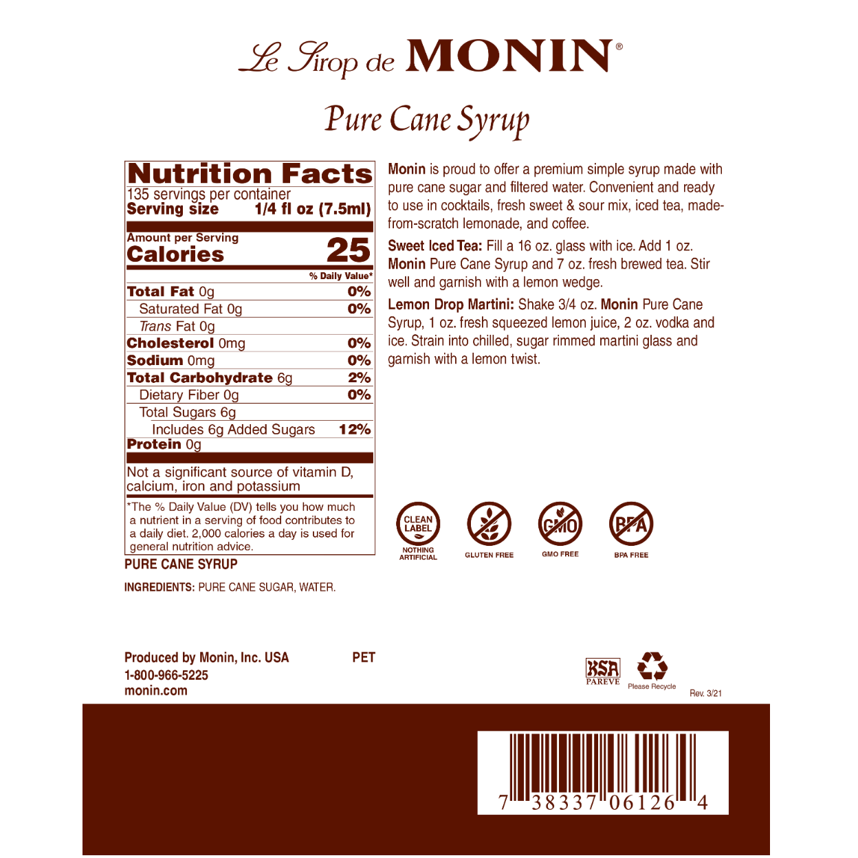 Monin Pure Cane Syrup