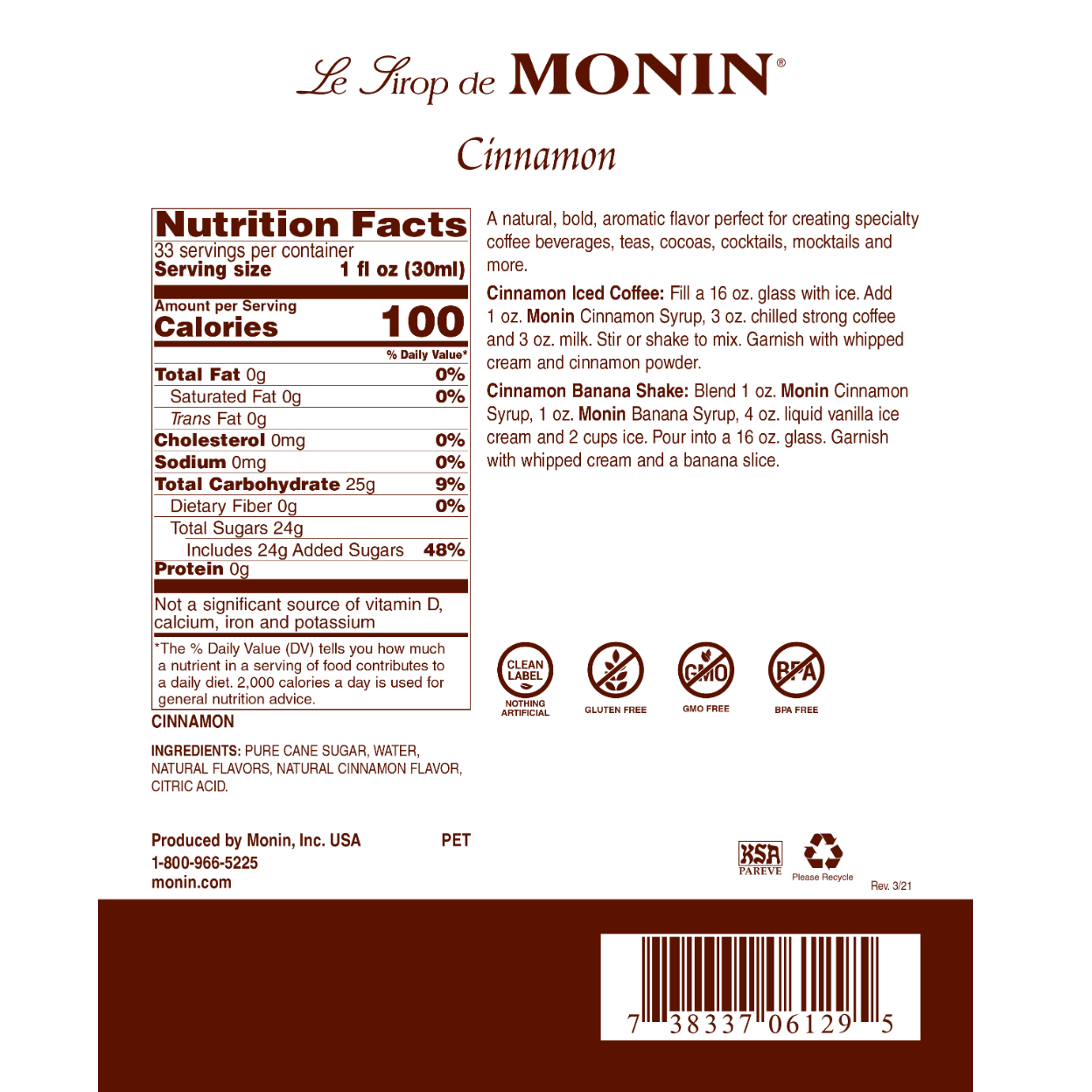 Monin Cinnamon Syrup