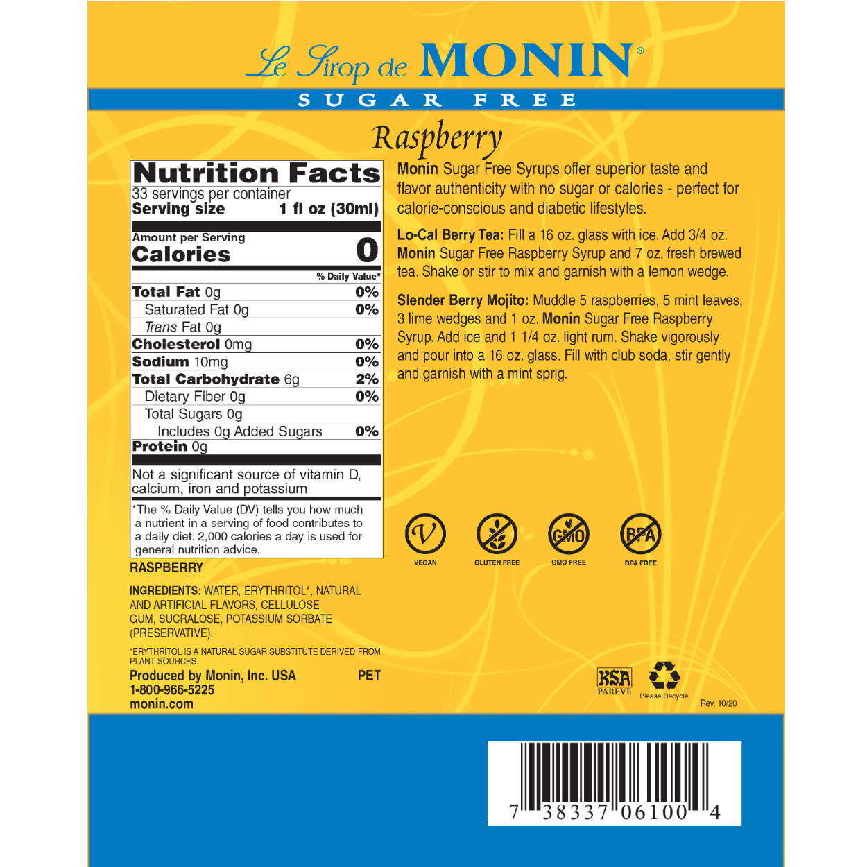 Monin Sugar Free Raspberry Syrup