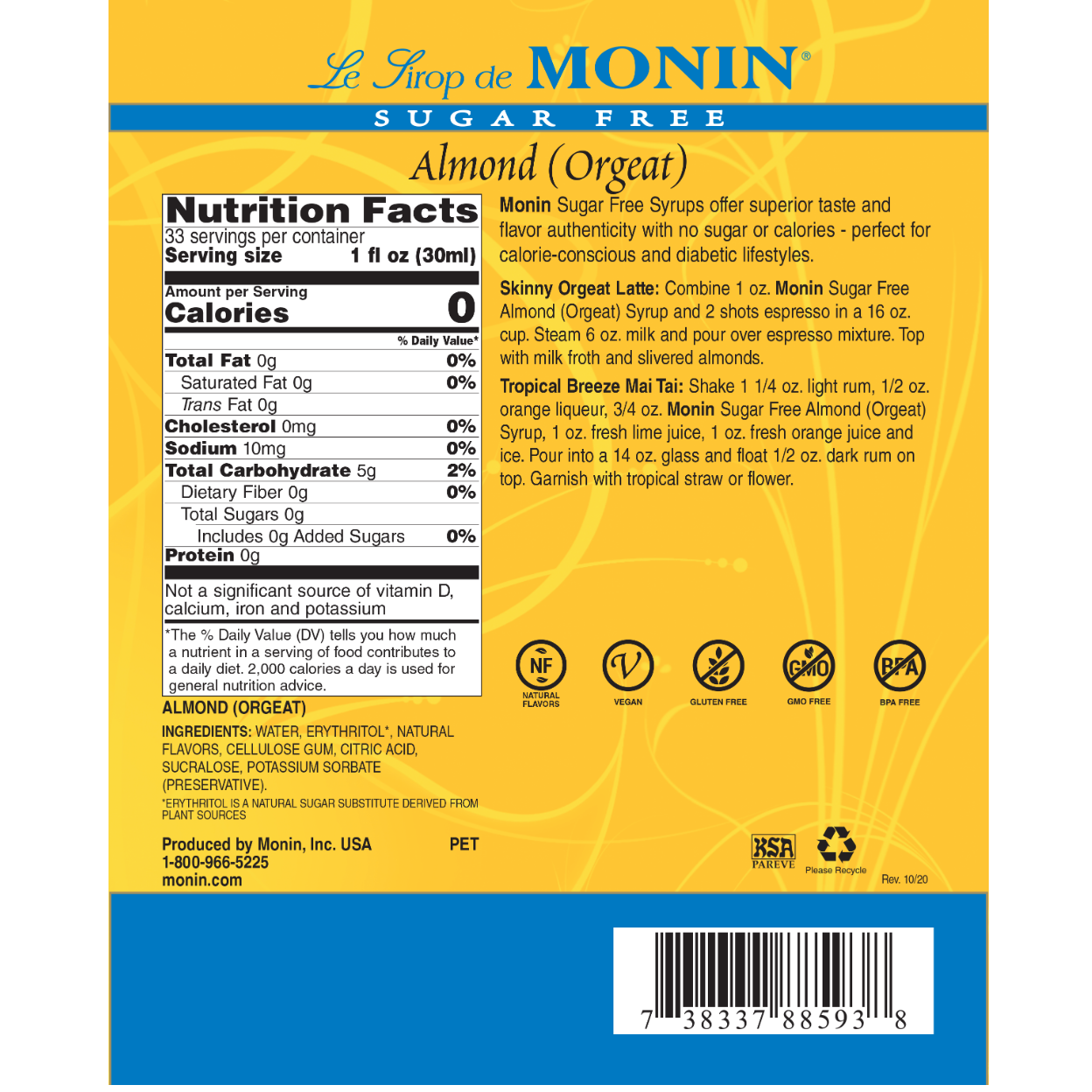 Monin Almond Sugar Free Syrup