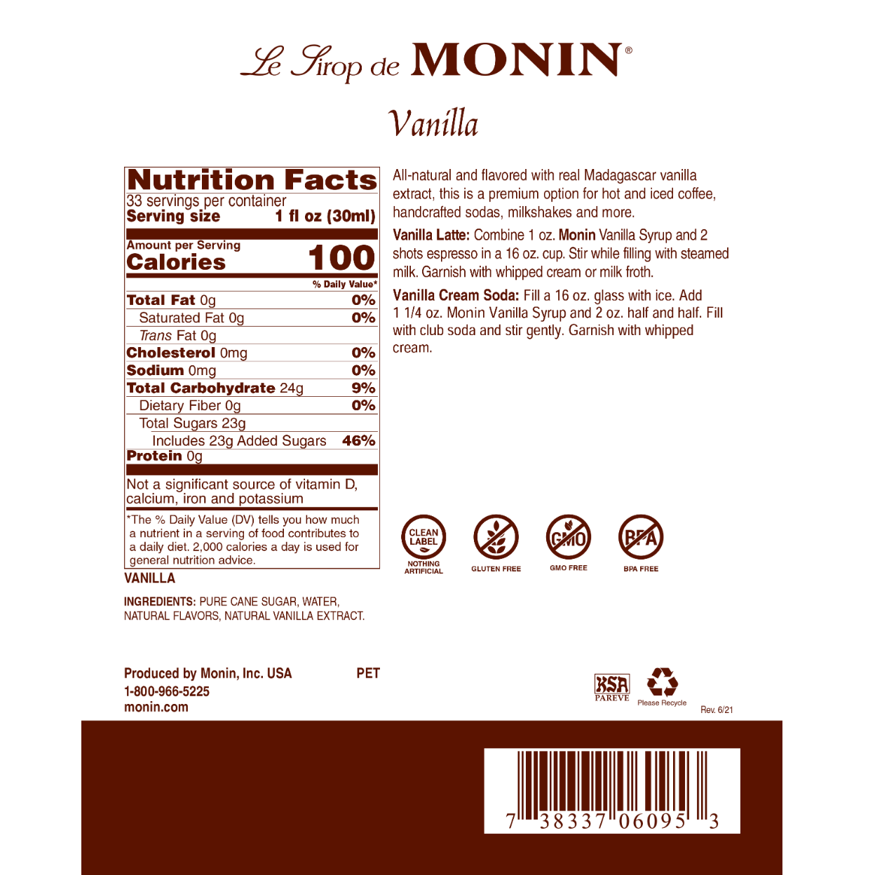 Monin Vanilla Syrup