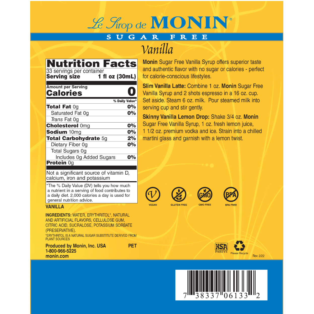 Monin Vanilla Sugar Free Syrup