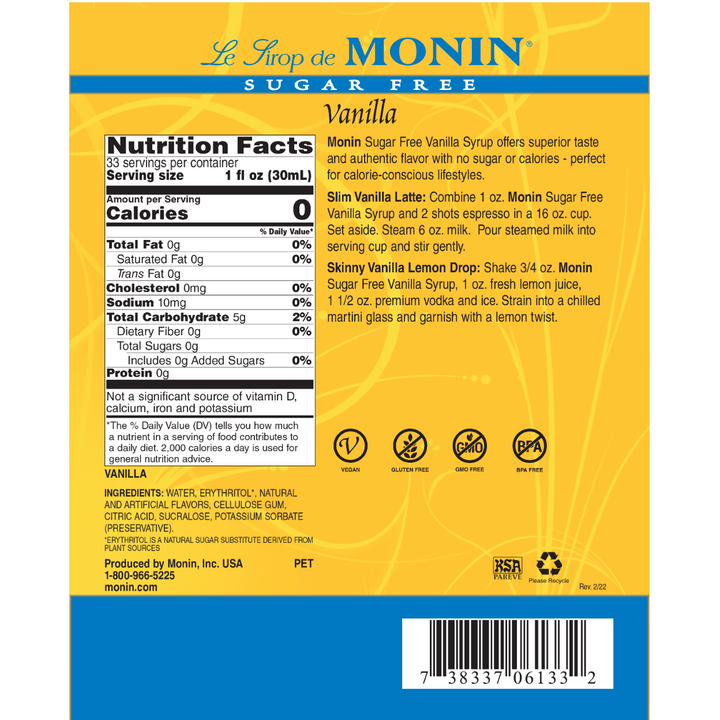 Monin Vanilla Sugar Free Syrup